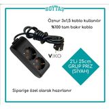 Viko 2'li 25CM Grup Priz-Siyah(Öznur 3*1,5 Kablo Kullanılır)