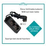 Viko 2'li 3 Metre Grup Priz-Siyah(Öznur 3*1,5 Kablo Kullanı'lır)