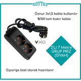 Viko 2'li 7 Metre Grup Priz-Siyah(Öznur 3*1,5 Kablo Kullanılır)