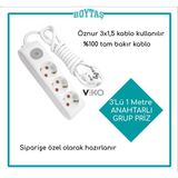 Viko 3'Lü 1 Metre Anahtarlı Grup Priz-Beyaz(Öznur 3*1,5 Kablo Kullanılır)