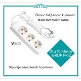 Viko 3'Lü 10 Metre Grup Priz-Beyaz(Öznur 3*1,5 Kablo Kullanılır)
