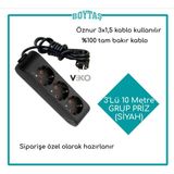Viko 3'lü 10 Metre Grup Priz-Siyah(Öznur 3*1,5 Kablo Kullanılır)