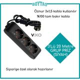 Viko 3'lü 20 Metre Grup Priz-Siyah(Öznur 3*1,5 Kablo Kullanılır)