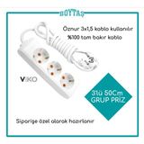 Viko 3'Lü 50Cm Grup Priz-Beyaz(Öznur 3*1,5 Kablo Kullanılır)