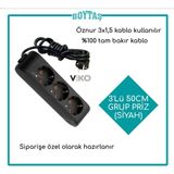 Viko 3'lü 50CM Grup Priz-Siyah(Öznur 3*1,5 Kablo Kullanılır)