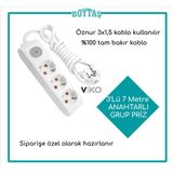 Viko 3'Lü 7 Metre Anahtarlı Grup Priz-Beyaz(Öznur3*1,5 Kablo Kullanılır)