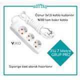 Viko 3'Lü 7 Metre Grup Priz-Beyaz(Öznur 3*1,5 Kablo Kullanılır)
