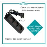Viko 3'lü 7 Metre Grup Priz-Siyah(Öznur 3*1,5 Kablo Kullanılır)