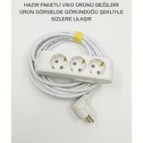 Viko 40 Metre 3'lü Priz Uzatma Ara Kablo Seyyar - Beyaz