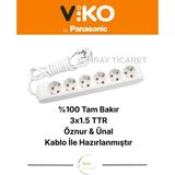 Viko 6'lı 9 Metre Topraklı Çocuk Korumalı Kablolu Grup Priz - Beyaz - Gri