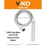 Viko 6'lı Anahtarlı 6 Metre Topraklı Çocuk Korumalı Kablolu Grup Priz (Düz Fiş) - Beyaz