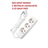 VİKO Eko Gold Grup 3lü Üçlü Topraklı Uzatma Kablolu Grup Priz 2 Metre
