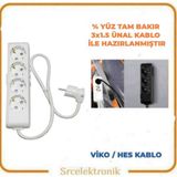Viko HO5VV-F 4'lü Beyaz Topraklı Çocuk Korumalı 3x1.5 7 m Ünal Kablo Tam Bakır Uzatma Kablo