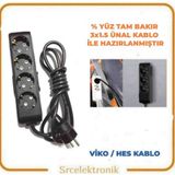 Viko HO5VV-F 4'lü Siyah Topraklı Çocuk Korumalı 3x1.5 7 m Ünal Kablo Tam Bakır Uzatma Kablo