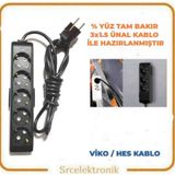 Viko HO5VV-F 5'li Siyah Topraklı Çocuk Korumalı 3x1.5 12 m Ünal Kablo Tam Bakır Uzatma Kablo