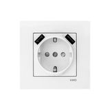 Viko Karre Beyaz Topraklı Priz + 2 USB Şarj Priz 5V-2A - 1 Adet