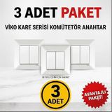 Viko Karre Serisi İkili Elektrik Anahtarı (Komütatör) Beyaz - 3'lü Set - Çerçeveli
