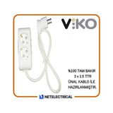 Viko Multi-Let 2'li 35 Metre Topraklı Çocuk Korumalı Kablolu Grup Priz - Beyaz