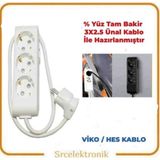 Viko Multi-Let 3 Lü Ünal Kablolu Beyaz (1 ile 10 Metre Arası) Topraklı Çocuk Korumalı Uzatma ( 3x2.5 Ünal Kablo Tam Bakır) Ttr Kablo Tseli HO5VV-F