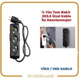 Viko Multi-Let 3 Lü Ünal Kablolu Siyah (12 ile 40 Metre Arası) Topraklı Çocuk Korumalı Uzatma ( 3x2.5 Ünal Kablo Tam Bakır) Ttr Kablo Tseli