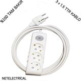Viko Multi-let 3'lü 20 Metre Anahtarlı Topraklı Çocuk Korumalı Kablolu Grup Priz - Beyaz