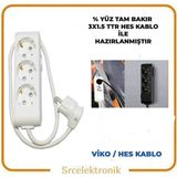 Viko Multi-Let 3'lü 3x1.5 3 m Hes Kablo Tam Bakır Anahtarlı Topraklı Çocuk Korumalı Uzatma