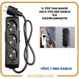 Viko Multi-Let 3'lü 3x1.5 30 m Hes Kablo Tam Bakır Topraklı Çocuk Korumalı Uzatma
