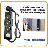 Viko Multi-Let 3'lü 3x1.5 35 m Hes Kablo Tam Bakır Anahtarlı Topraklı Çocuk Korumalı Uzatma