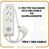 Viko Multi-Let 3'lü 3x1.5 6 m Hes Kablo Tam Bakır Anahtarlı Topraklı Çocuk Korumalı Uzatma