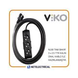 Viko Multi-Let 3'lü 3x2.5 20 m Öznur Kablo Tam Bakır Topraklı Çocuk Korumalı Siyah Antrasit Uzatma Grup Priz