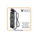 Viko Multi-Let 3'lü 3x2.5 5 m Öznur Kablo Tam Bakır Topraklı Çocuk Korumalı Siyah Antrasit Uzatma Grup Priz