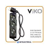 Viko Multi-Let 3'lü 3x2.5 6 m Öznur Kablo Tam Bakır Topraklı Çocuk Korumalı Siyah Antrasit Uzatma Grup Priz