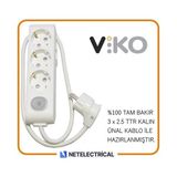 Viko Multi-Let 3'lü 3x2.5 7 m Öznur Kablo Tam Bakır Anahtarlı Topraklı Çocuk Korumalı Uzatma Grup Priz