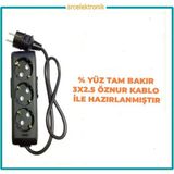 Viko Multi-Let 3'lü 3x2.5 7 m Öznur Kablo Tam Bakır Topraklı Çocuk Korumalı Siyah Antrasit Uzatma Grup Priz