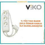 Viko Multi-Let 3'lü 3x2.5 7 m Öznur Kablo Tam Bakır Topraklı Çocuk Korumalı Uzatma Grup Priz
