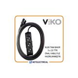 Viko Multi-Let 3'lü 3x2.5 8 m Öznur Kablo Tam Bakır Topraklı Çocuk Korumalı Siyah Antrasit Uzatma Grup Priz