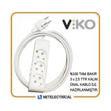Viko Multi-Let 3'lü 3x2.5 8 m Öznur Kablo Tam Bakır Topraklı Çocuk Korumalı Uzatma Grup Priz
