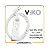 Viko Multi-Let 3'lü Anahtarlı 12 Metre Topraklı Çocuk Korumalı Kablolu Grup Priz - Beyaz