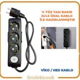 Viko Multi-Let 3'lü Siyah 3x1.5 7 m Anahtarlı Topraklı Çocuk Korumalı Ünal Kablo Tam Bakır Uzatma