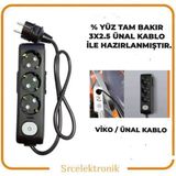 Viko Multi-Let 3'lü Ünal Kablo 3x2.5 3 m Anahtarlı Topraklı Çocuk Korumalı Uzatma