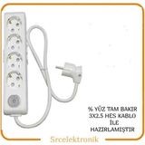 Viko Multi-Let 4 Lü 12 ile 40 Metre Ebatları Anahtarlı Topraklı Çocuk Korumalı Uzatma ( 3x2.5 Hes Kablo Tam Bakır) Ttr Kablo Tseli HO5VV