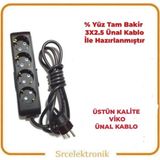 Viko Multi-Let 4'lü (1 - 10 Metre Arası) Topraklı Çocuk Korumalı Uzatma ( 3x1.5 Tam Bakır) Ttr Kablo HO5VV-F - Siyah - 6 metre