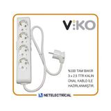 Viko Multi-Let 4'lü 1 Metre Topraklı Çocuk K. Grup Priz (3x2.5 Ttr Tam Bakır Kalın Kablolu) - Beyaz