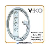 Viko Multi-let 4'lü 20 Metre Topraklı Çocuk Korumalı Kablolu Grup Priz - Beyaz