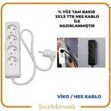 Viko Multi-Let 4'lü 3x1.5 12 m Hes Kablo Tam Bakır Topraklı Çocuk Korumalı Uzatma