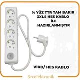 Viko Multi-Let 4'lü 3x1.5 20 m Hes Kablo Tam Bakır Anahtarlı Topraklı Çocuk Korumalı Uzatma