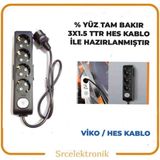 Viko Multi-Let 4'lü 3x1.5 3 m Hes Kablo Tam Bakır Anahtarlı Topraklı Çocuk Korumalı Uzatma