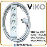 Viko Multi-Let 4'lü 3x2.5 12 m Öznur Kablo Tam Bakır Topraklı Çocuk Korumalı Uzatma Grup Priz