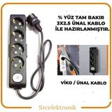 Viko Multi-Let 4'lü 3x2.5 12 m Ünal Kablo Anahtarlı Topraklı Çocuk Korumalı Uzatma