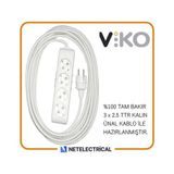 Viko Multi-Let 4'lü 3x2.5 20 m Öznur Kablo Tam Bakır Topraklı Çocuk Korumalı Uzatma Grup Priz